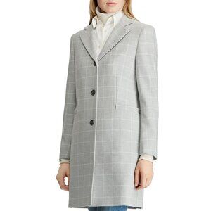 NWT Lauren Ralph Lauren Women's Gray Plaid Gingham Crepe Reefer Coat - Size M